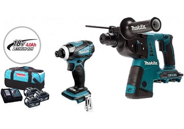 18V Bộ máy khoan bê tông và máy vặn vít dùng pin Makita DLX2071PM1